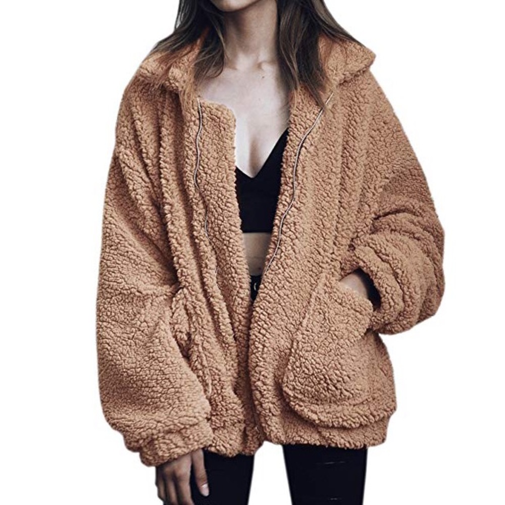 fuzzy teddy zip up jacket